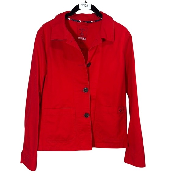 Joules Red Barn Chore Jacket Anchor Nautical Patch Button Up - Picture 1 of 6